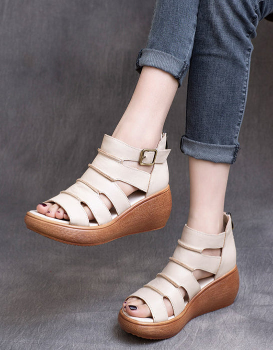 Women's Retro Leather Ankle Strap Sandals April Trend 2020 89.00