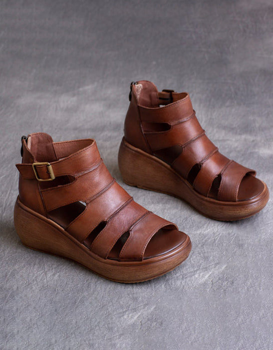 Women's Retro Leather Ankle Strap Sandals April Trend 2020 89.00