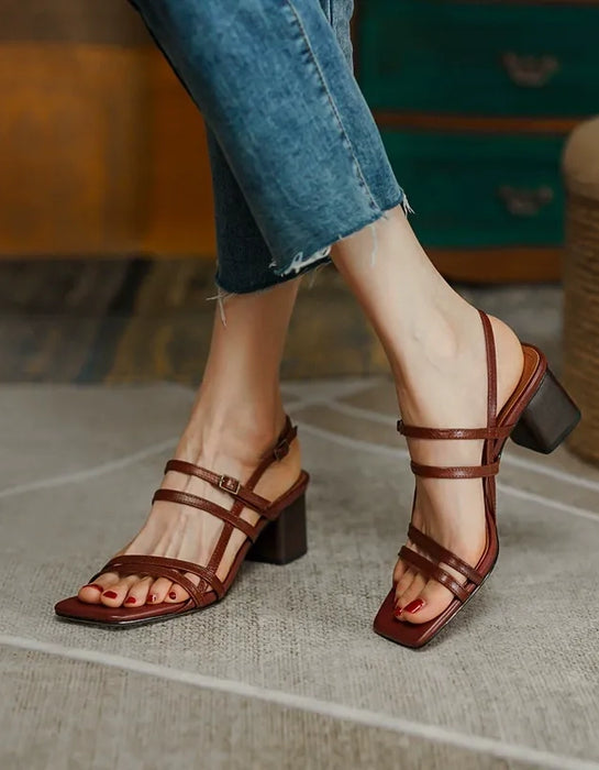 Summer Square toe Strappy Chic Chunky Heels Sandals Brown July Shoes Collection 2026 95.00