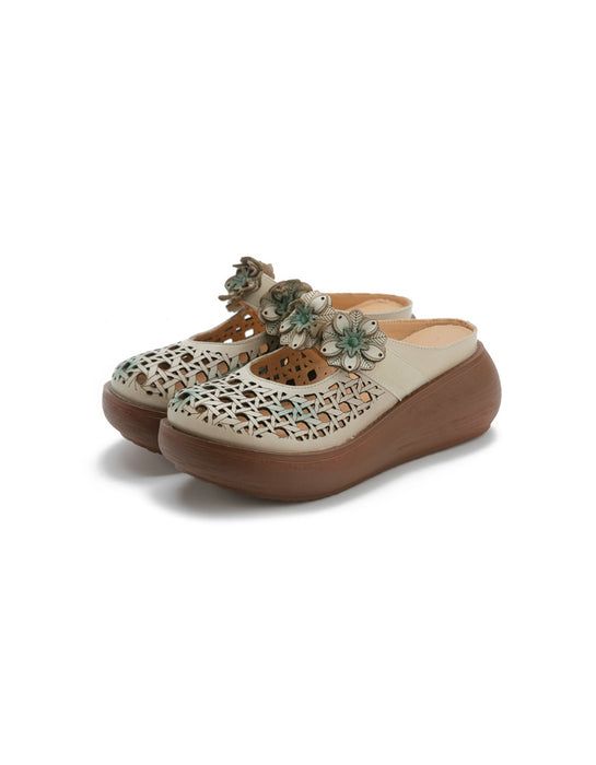 Summer Flowers Strap Hollow Wedge Slippers