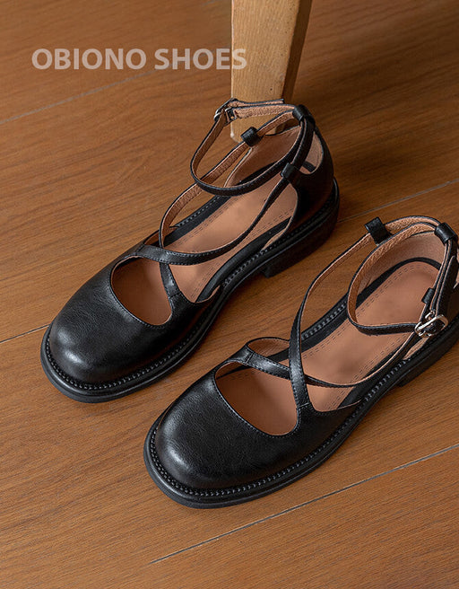 Vintage Ankle Cross Strap Round Toe Mary Jane Shoes Black Shoes Collection 2026 106.00