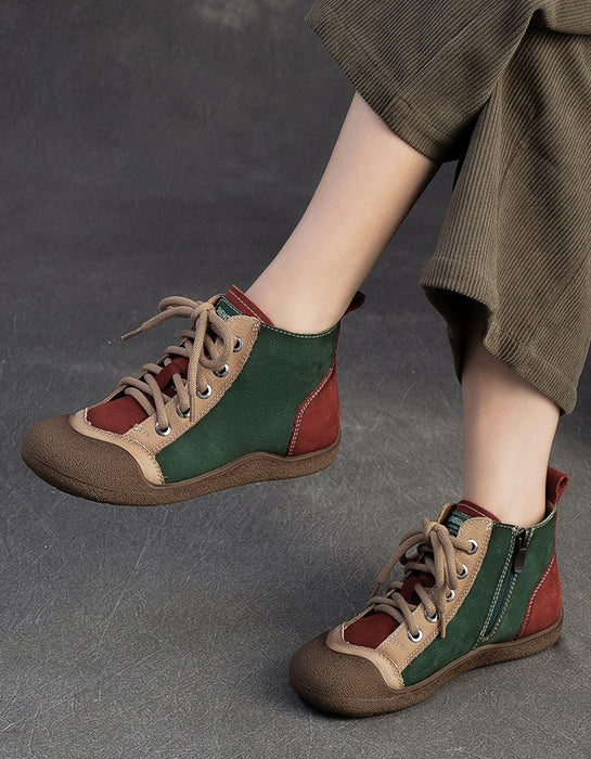 Vintage Color Match Non-slip Fur Lining Winter Sneakers