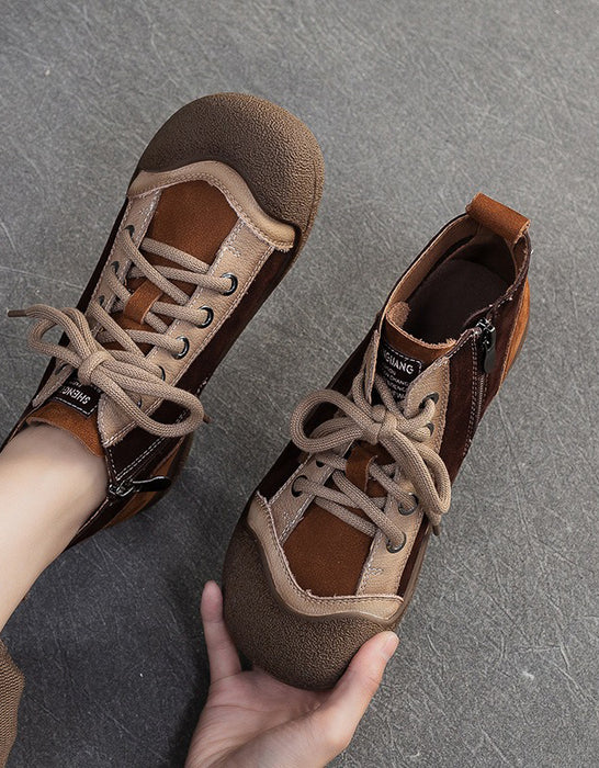 Vintage Color Match Non-slip Fur Lining Winter Sneakers