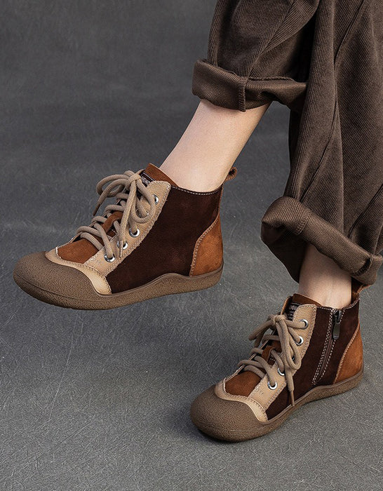 Vintage Color Match Non-slip Fur Lining Winter Sneakers