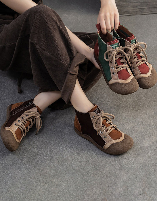 Vintage Color Match Non-slip Fur Lining Winter Sneakers