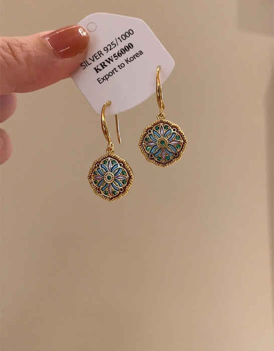 Drip Glaze Vintage Floral Earrings