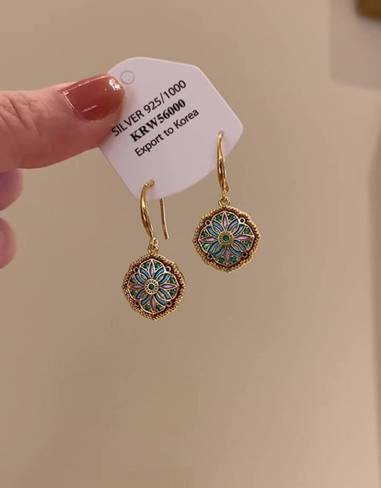 Drip Glaze Vintage Floral Earrings