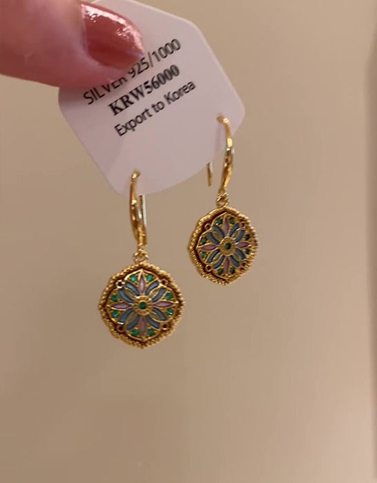Drip Glaze Vintage Floral Earrings