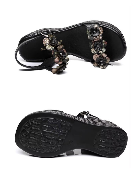 Vintage Floral Open Toe Wedge Sandals Slingback March Shoes Collection 2026 83.00