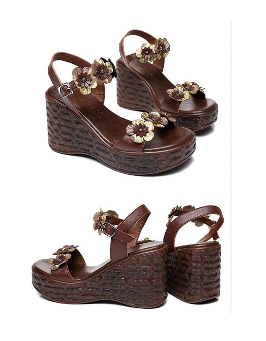 Vintage Floral Open Toe Wedge Sandals Slingback March Shoes Collection 2026 83.00