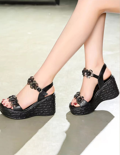 Vintage Floral Open Toe Wedge Sandals Slingback March Shoes Collection 2026 83.00