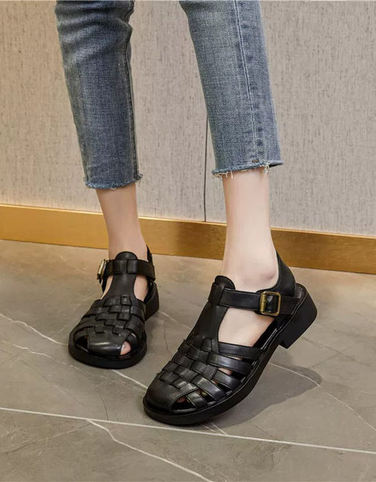 Vintage Leather Woven T-strap Wide Toe Box Sandals May Shoes Collection 2026 93.00