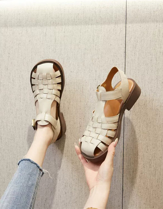 Vintage Leather Woven T-strap Wide Toe Box Sandals May Shoes Collection 2026 93.00