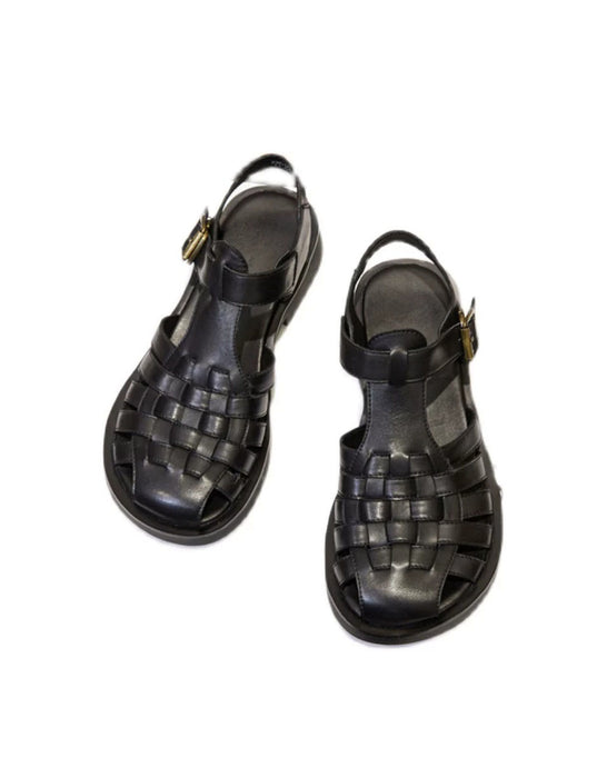 Vintage Leather Woven T-strap Wide Toe Box Sandals May Shoes Collection 2026 93.00