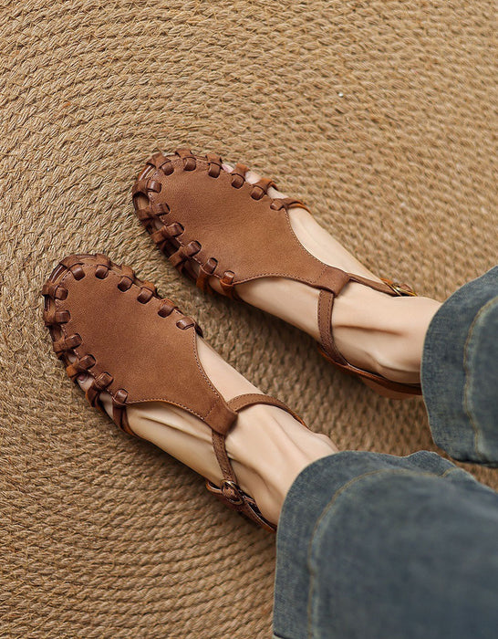 Vintage Roman Style Openwork Woven T-strap Sandals May Shoes Collection 2026 97.00