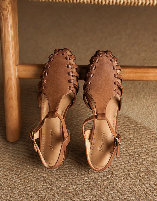 Vintage Roman Style Openwork Woven T-strap Sandals May Shoes Collection 2026 97.00