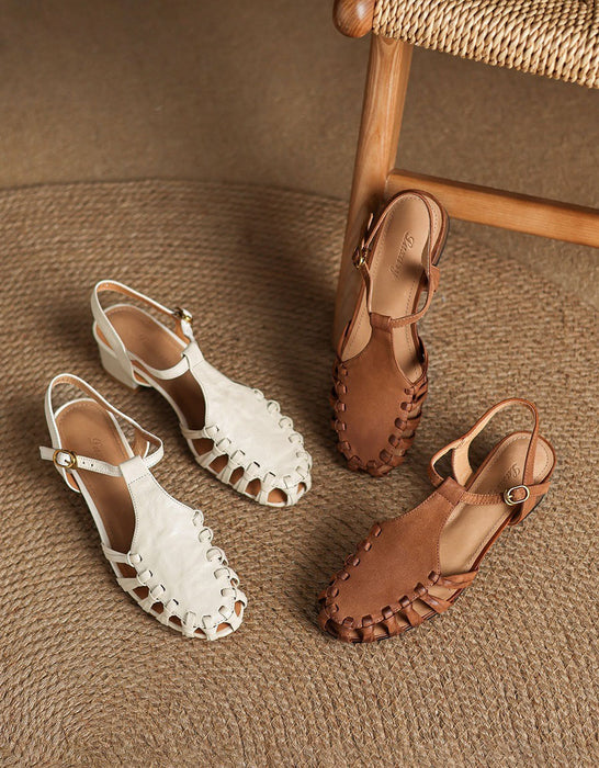 Vintage Roman Style Openwork Woven T-strap Sandals May Shoes Collection 2026 97.00