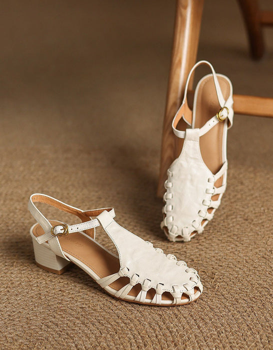 Vintage Roman Style Openwork Woven T-strap Sandals May Shoes Collection 2026 97.00