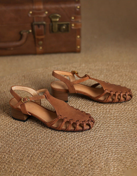 Vintage Roman Style Openwork Woven T-strap Sandals May Shoes Collection 2026 97.00