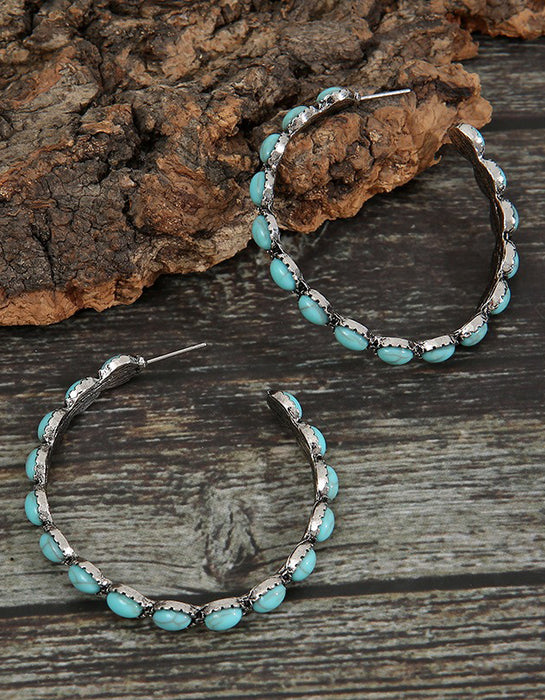 Vintage Turquoise Large Hoop Earrings