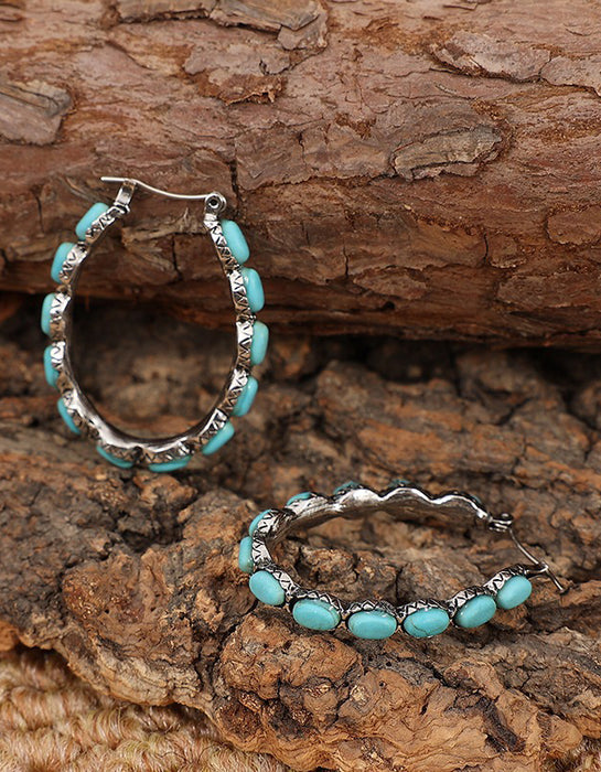 Vintage Turquoise Large Hoop Earrings