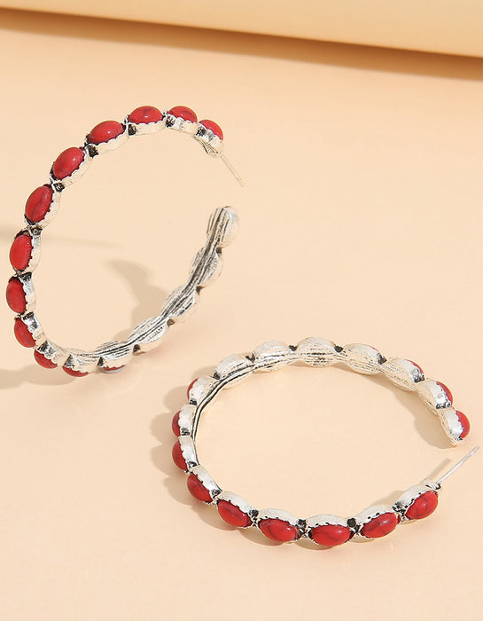 Vintage Turquoise Large Hoop Earrings