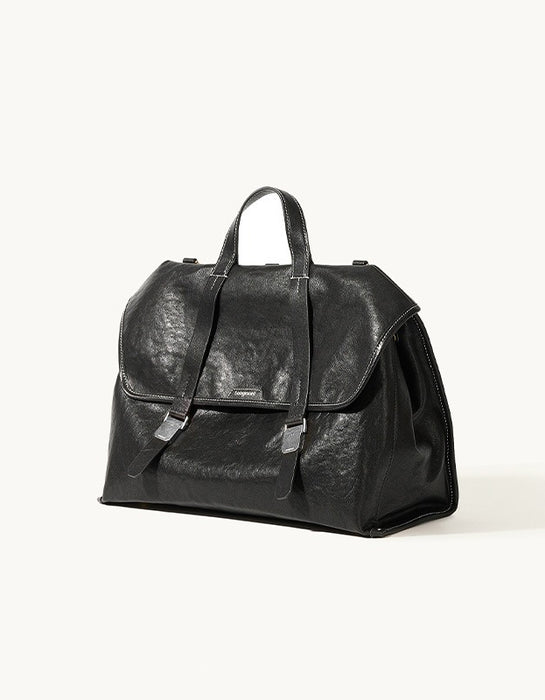 Vintage Vegetable-tanned Leather Crossbody Bag in Color Black