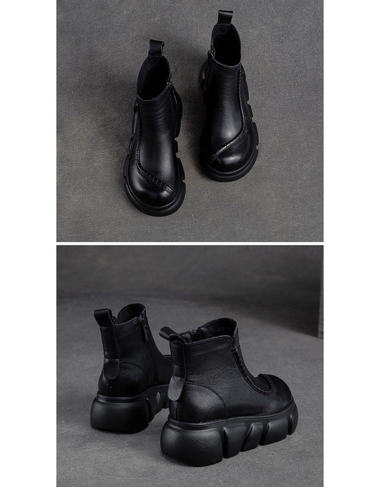 Waterproof Retro Leather Winter Platform Boots for Women