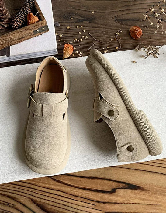 Wide Toe Box Comfortable Suede Flat Shoes Clogs