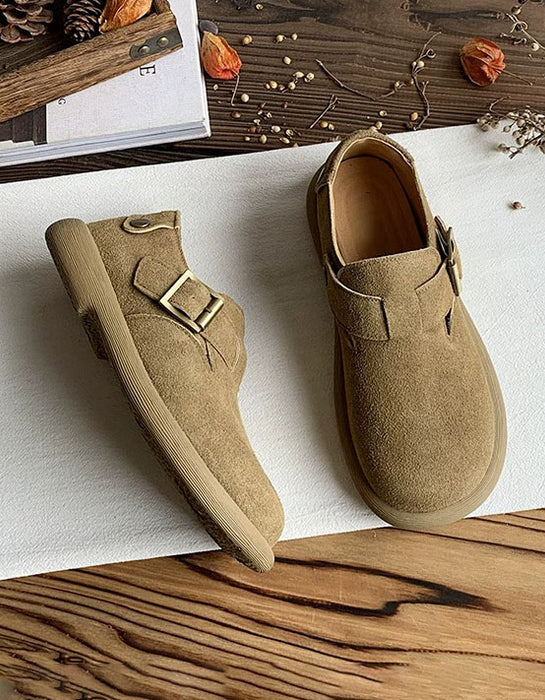 Wide Toe Box Comfortable Suede Flat Shoes Clogs