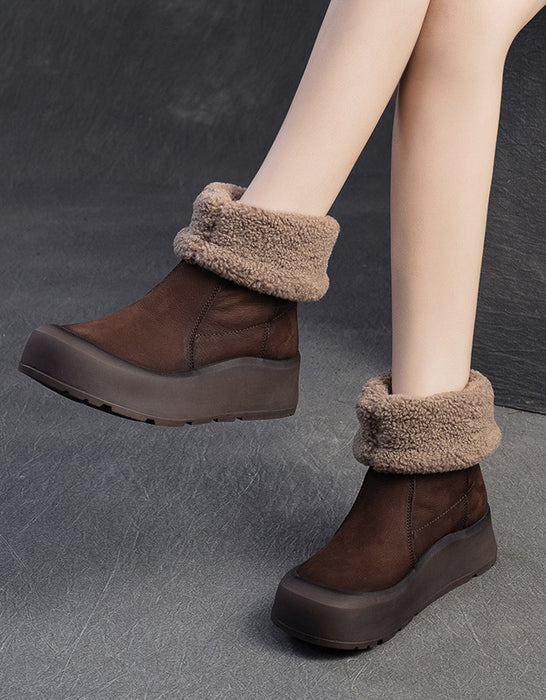 Handmade Wide Toe Box Suede Winter Snow Boots with Fur — Obiono