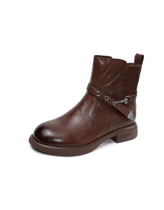 Winter Autumn Ankle Buckle Decor Leather Ankle Boots