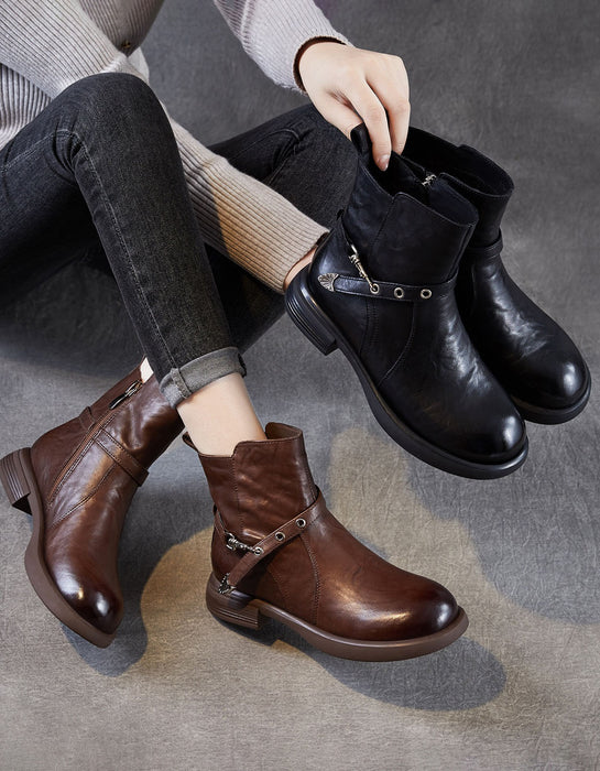 Winter Autumn Ankle Buckle Decor Leather Ankle Boots