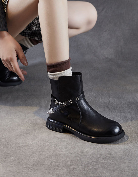 Winter Autumn Ankle Buckle Decor Leather Ankle Boots