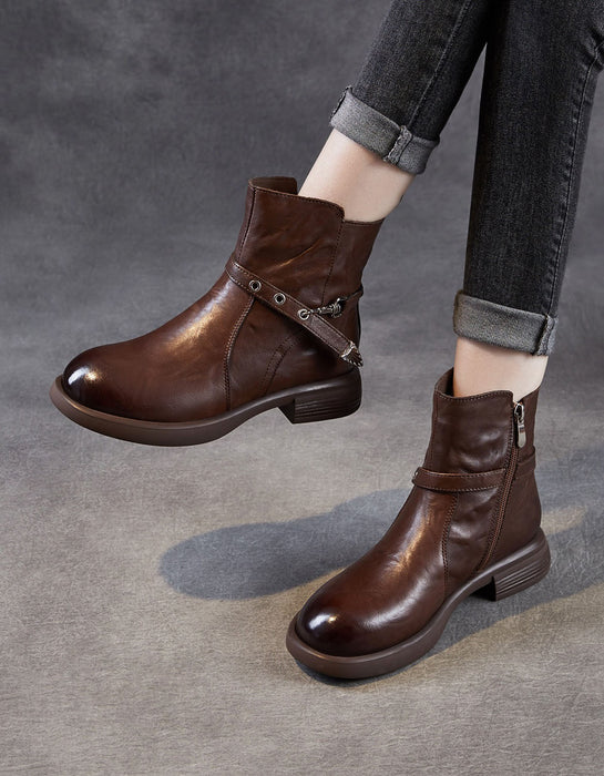 Winter Autumn Ankle Buckle Decor Leather Ankle Boots