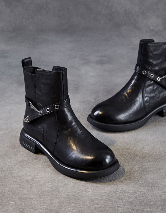 Winter Autumn Ankle Buckle Decor Leather Ankle Boots