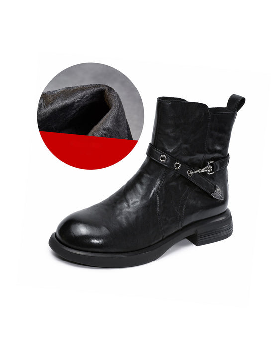 Winter Autumn Ankle Buckle Decor Leather Ankle Boots