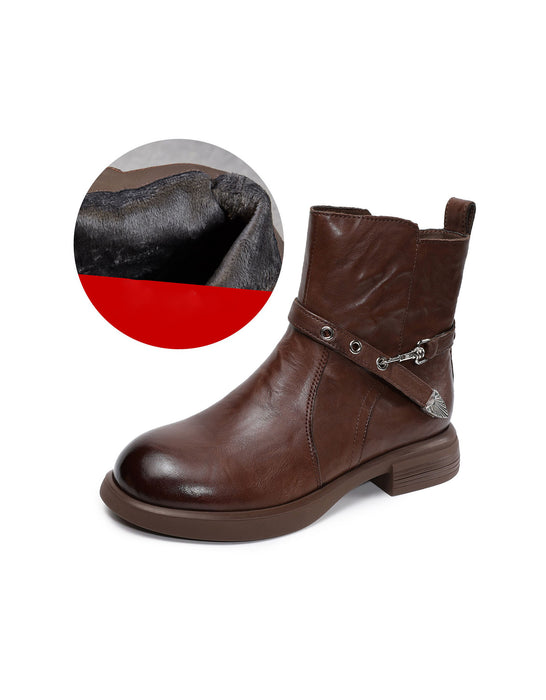 Winter Autumn Ankle Buckle Decor Leather Ankle Boots