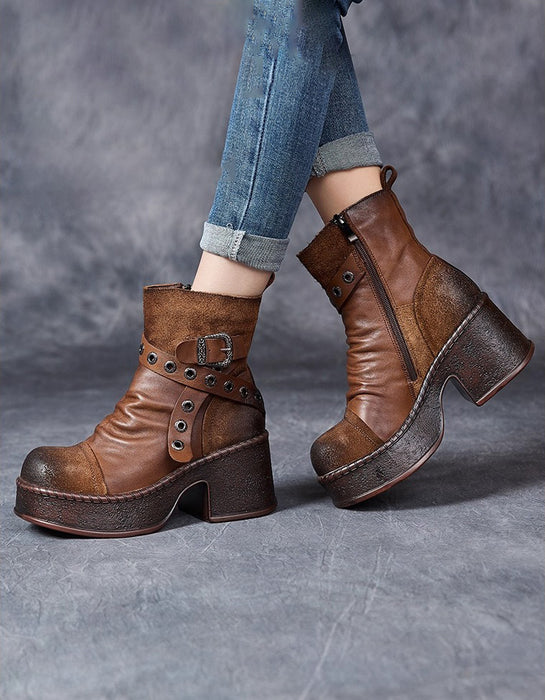 Winter Autumn Ankle Strap Platform Chunky Boots