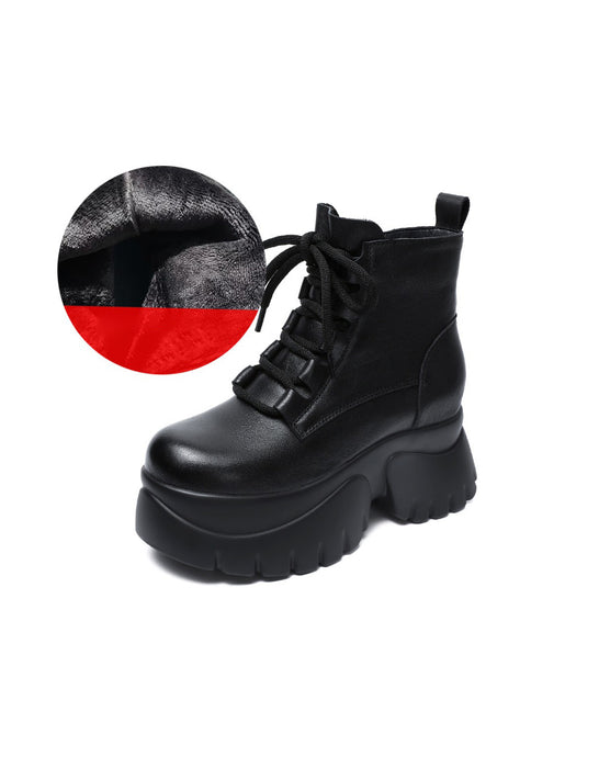 Bottes compensées rétro d'hiver en cuir faites à la main 