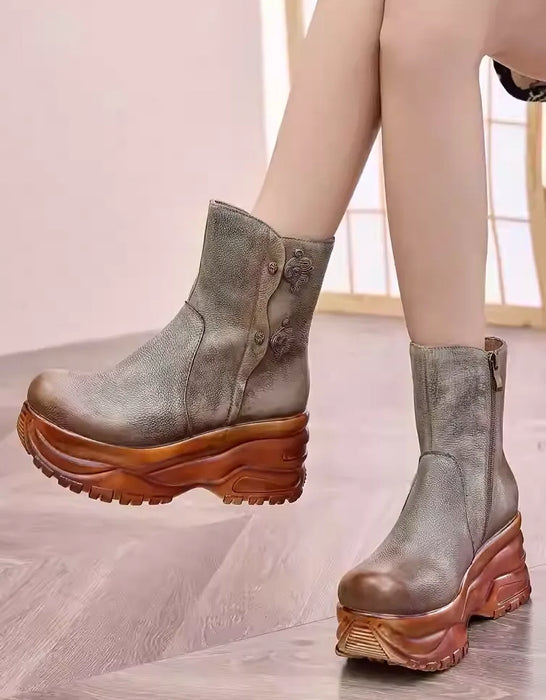 Winter Autumn Ethnic Style Waterproof Round Toe Platform Gray Boots Jan Shoe Collection 2026 129.00