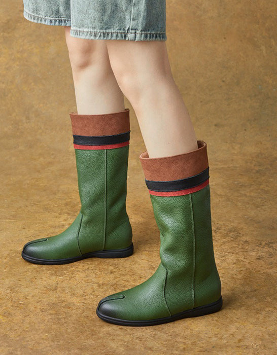 Winter Autumn Genuine Leather Round Toe Mid-calf Boots