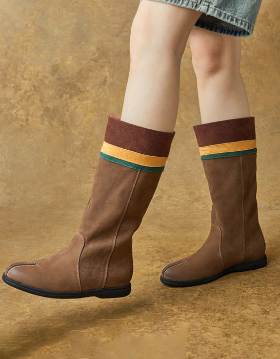 Winter Autumn Genuine Leather Round Toe Mid-calf Boots