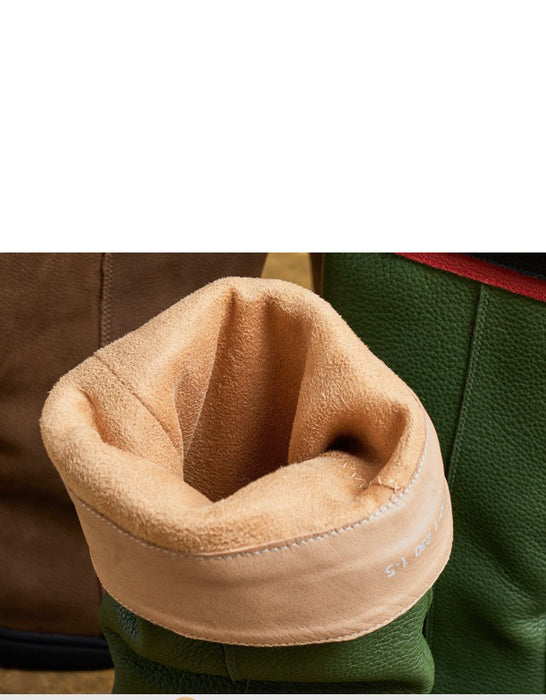 Winter Autumn Genuine Leather Round Toe Mid-calf Boots