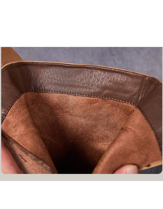 Winter Autumn Hand-embossed Chunky Heel Platform Boots