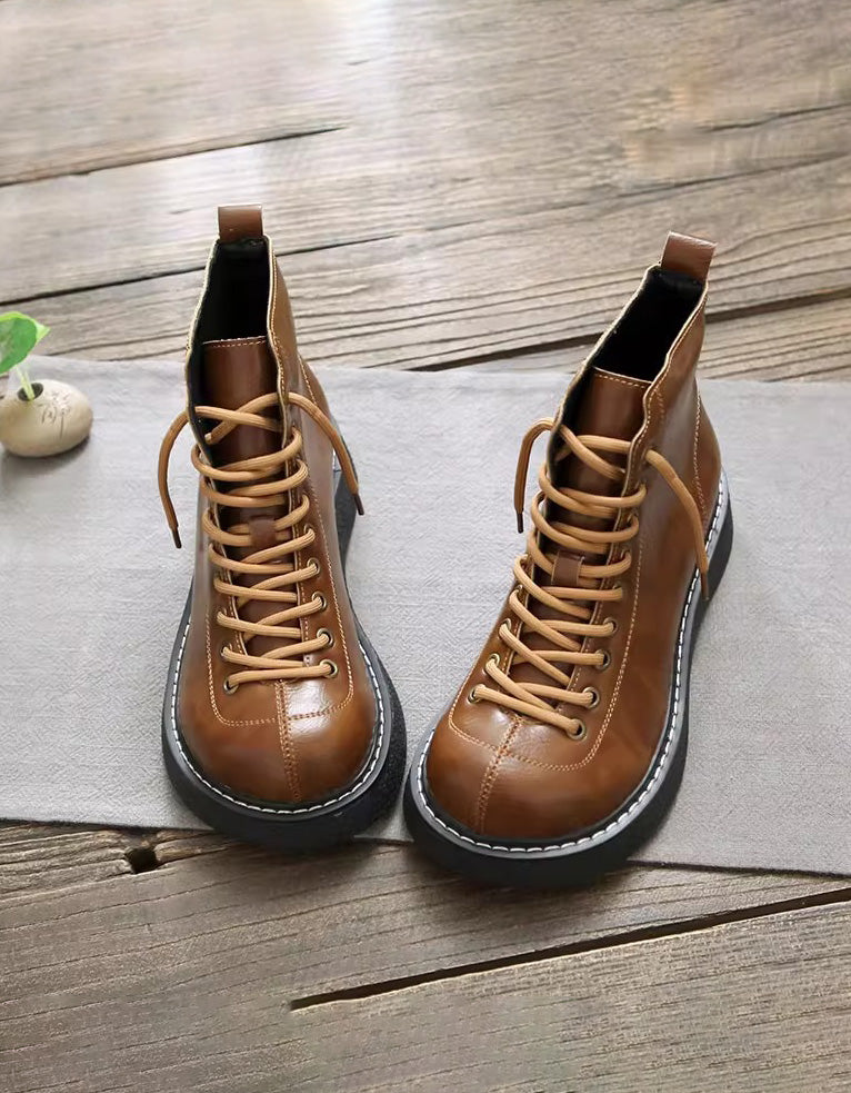 Winter Autumn Lace-up Wide Toe Box Boots — Obiono
