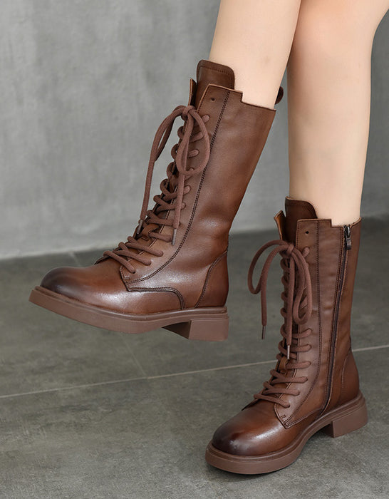 Winter Autumn Lace Up Leather Long Boots