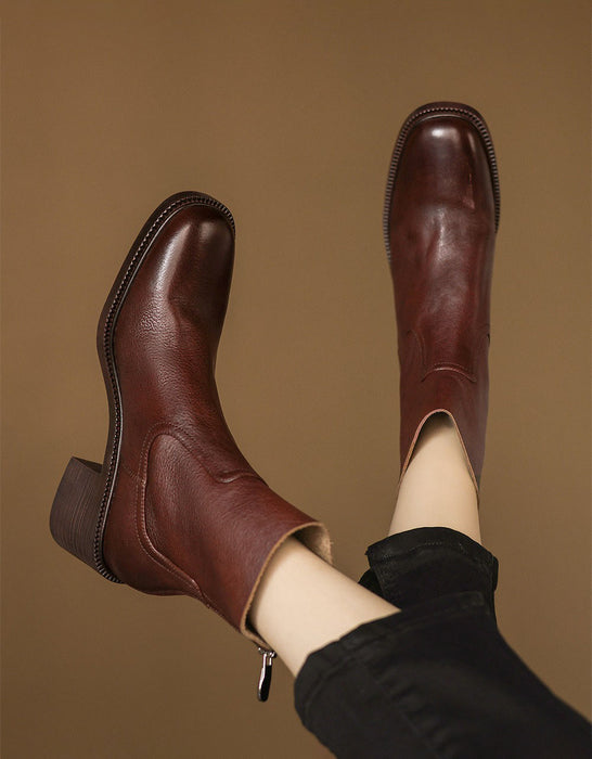 Winter Autumn Real Leather Chunky Heels Chelsea Boots