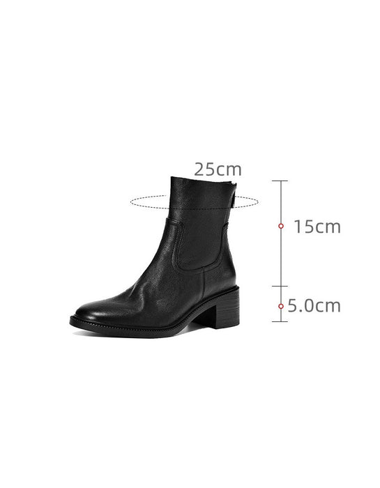Winter Autumn Real Leather Chunky Heels Chelsea Boots