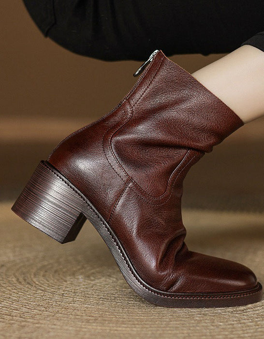Winter Autumn Real Leather Chunky Heels Chelsea Boots